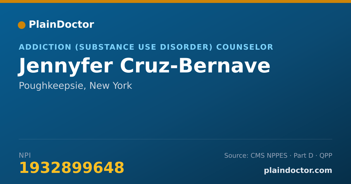 Shareable card for Jennyfer Cruz-Bernave - Addiction (Substance Use Disorder) Counselor, Poughkeepsie, NY