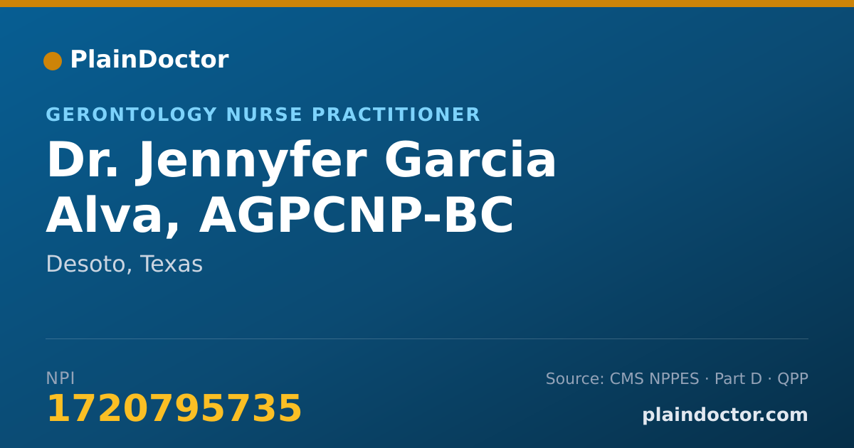 Shareable card for Jennyfer Garcia Alva, AGPCNP-BC - Gerontology Nurse Practitioner, Desoto, TX