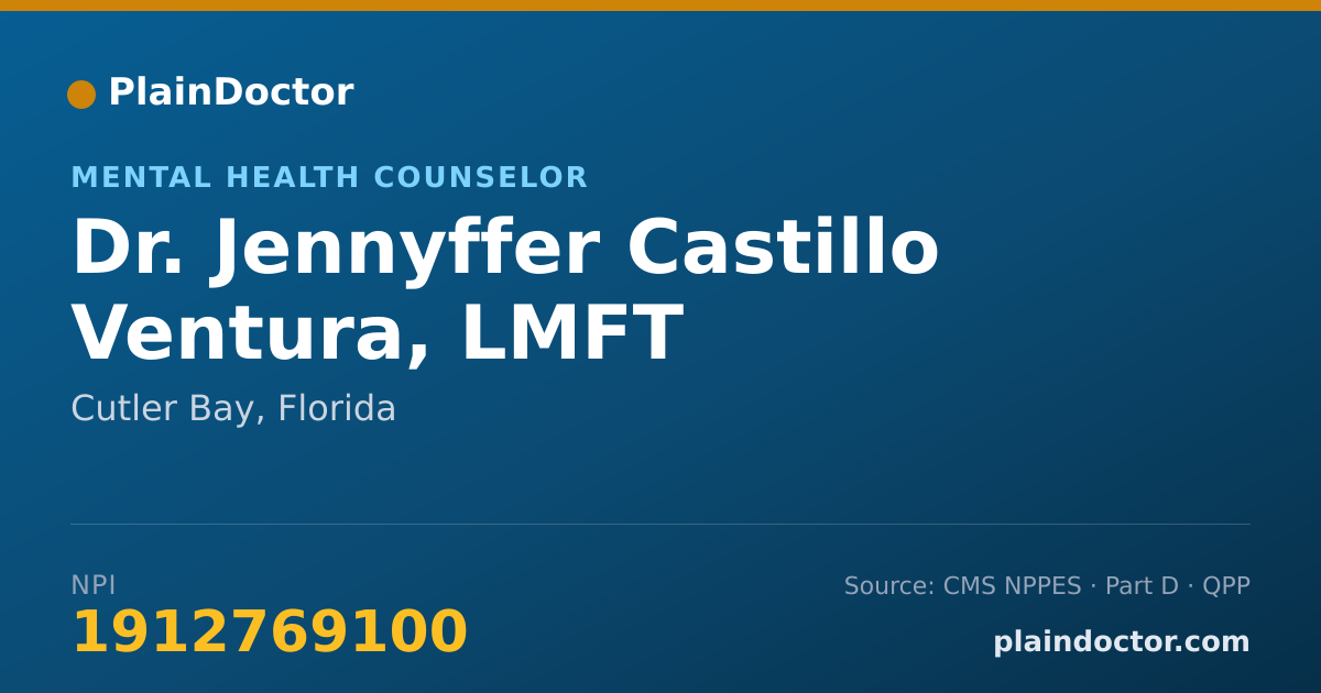 Shareable card for Jennyffer Castillo Ventura, LMFT - Mental Health Counselor, Cutler Bay, FL