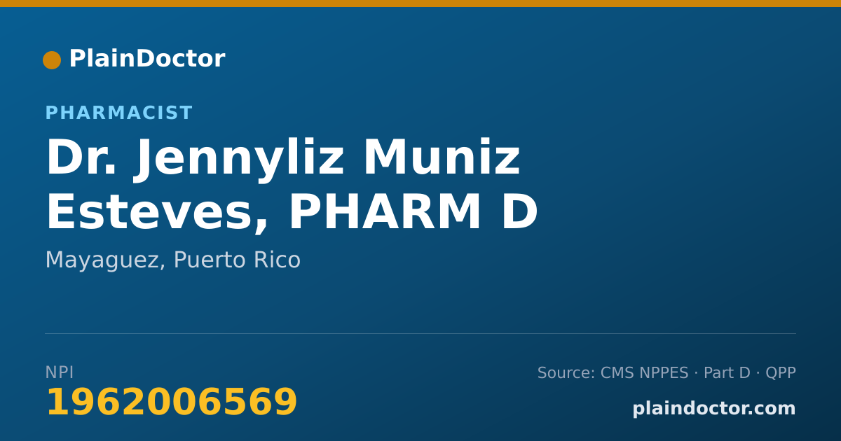 Shareable card for Jennyliz Muniz Esteves, PHARM D - Pharmacist, Mayaguez, PR