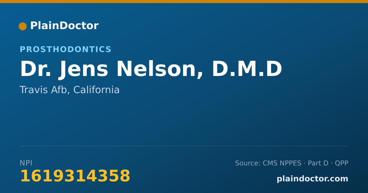 Shareable card for Jens Nelson, D.M.D - Dentist, Travis Afb, CA