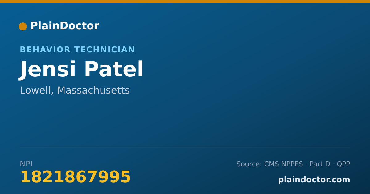 Shareable card for Jensi Patel - Behavior Technician, Lowell, MA