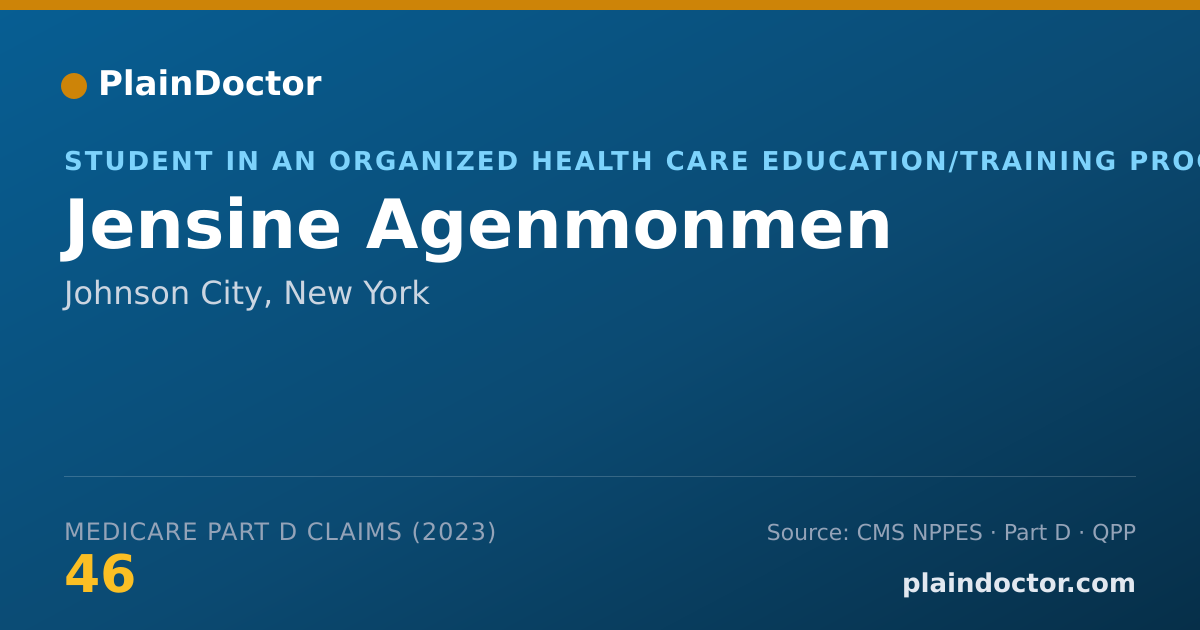 Shareable card for Jensine Agenmonmen - Student in an Organized Health Care Education/Training Program, Johnson City, NY