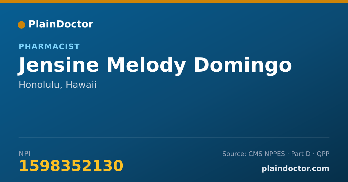 Shareable card for Jensine Melody Domingo - Pharmacist, Honolulu, HI