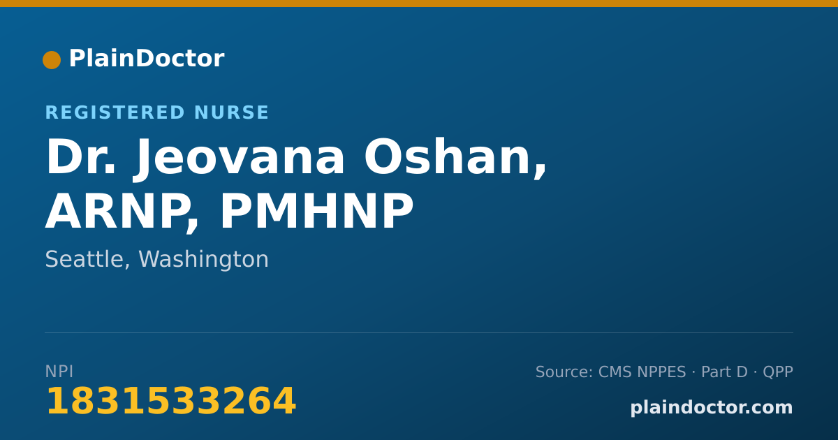 Shareable card for Jeovana Oshan, ARNP, PMHNP - Registered Nurse, Seattle, WA
