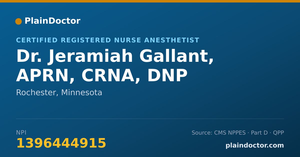 Shareable card for Jeramiah Gallant, APRN, CRNA, DNP - Certified Registered Nurse Anesthetist, Rochester, MN