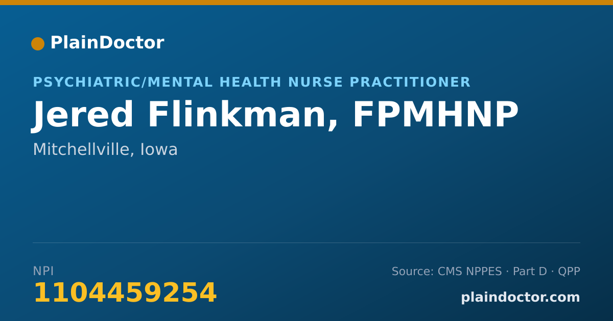 Shareable card for Jered Flinkman, FPMHNP - Psychiatric/Mental Health Nurse Practitioner, Mitchellville, IA