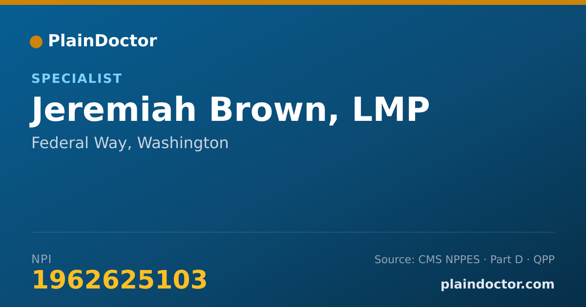 Shareable card for Jeremiah Brown, LMP - Specialist, Federal Way, WA