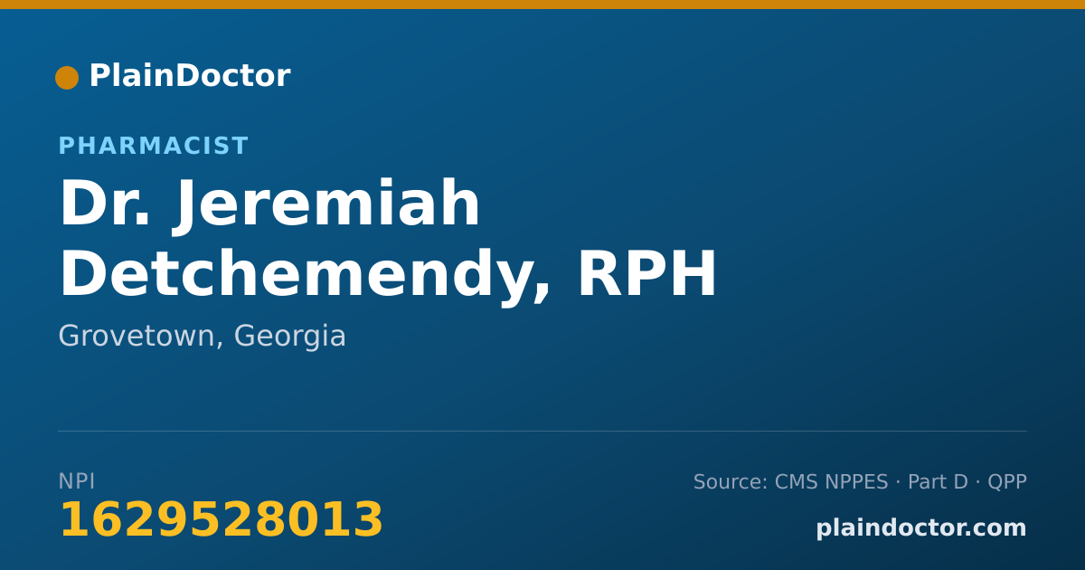 Shareable card for Jeremiah Detchemendy, RPH - Pharmacist, Grovetown, GA
