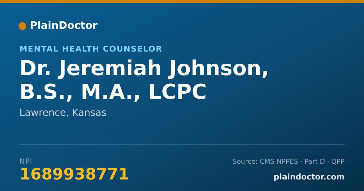 Shareable card for Jeremiah Johnson, B.S., M.A., LCPC - Mental Health Counselor, Lawrence, KS