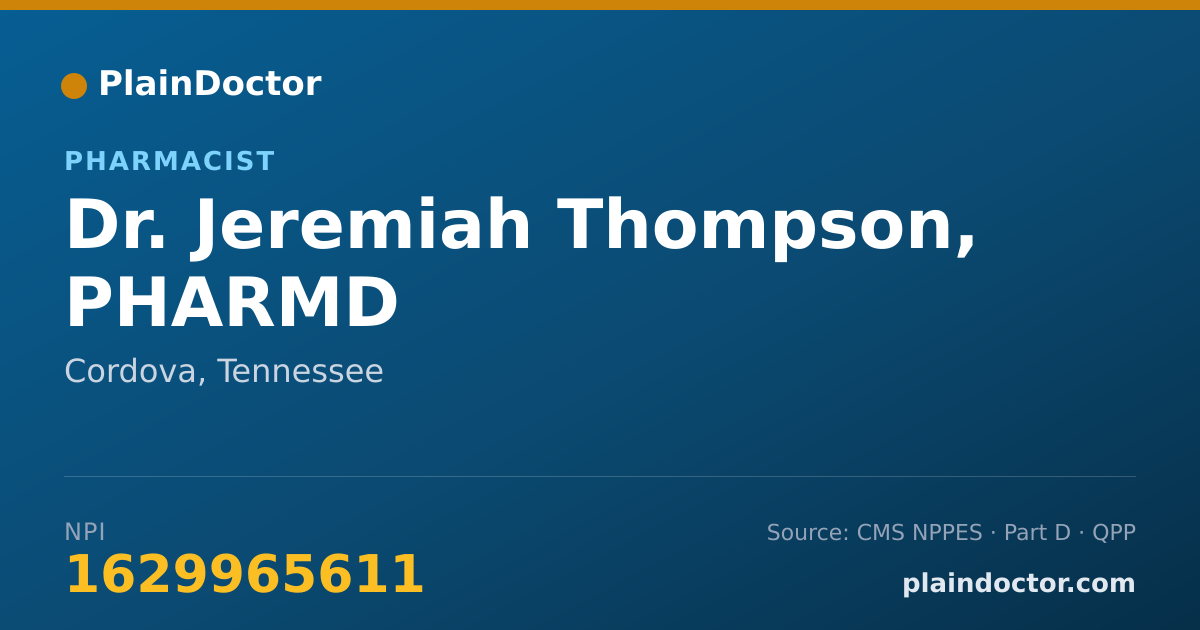 Shareable card for Jeremiah Thompson, PHARMD - Pharmacist, Cordova, TN