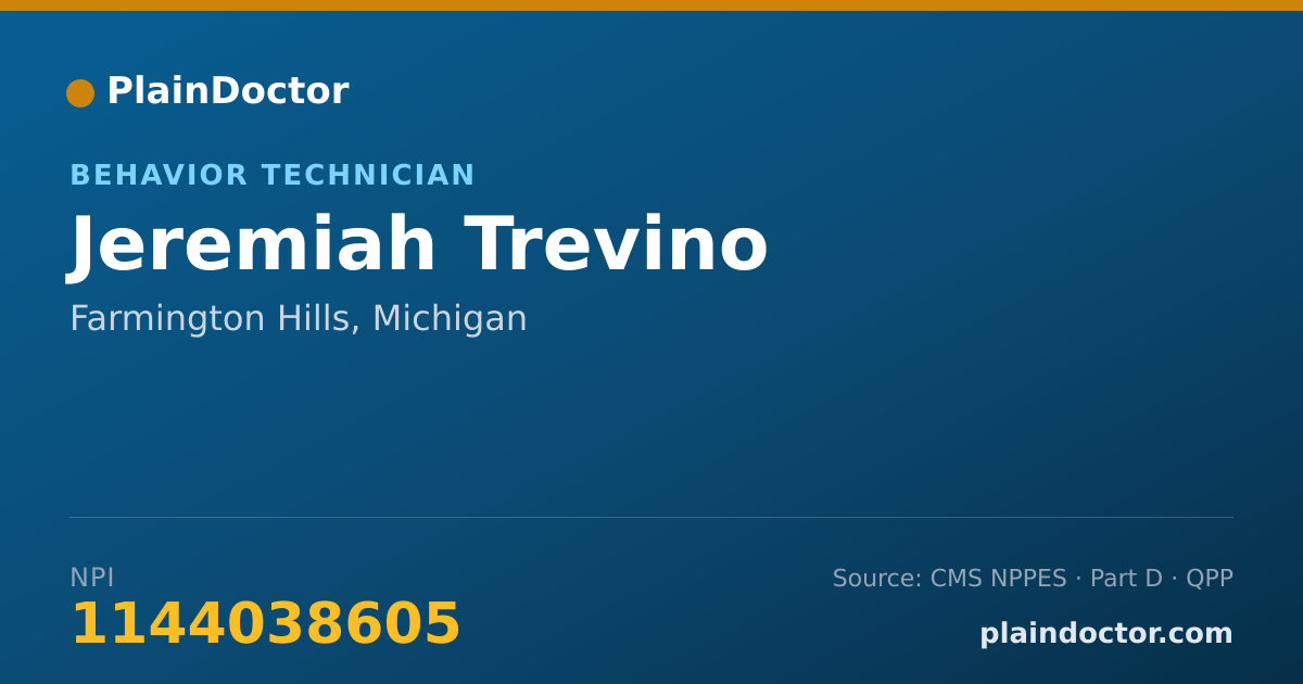Shareable card for Jeremiah Trevino - Behavior Technician, Farmington Hills, MI