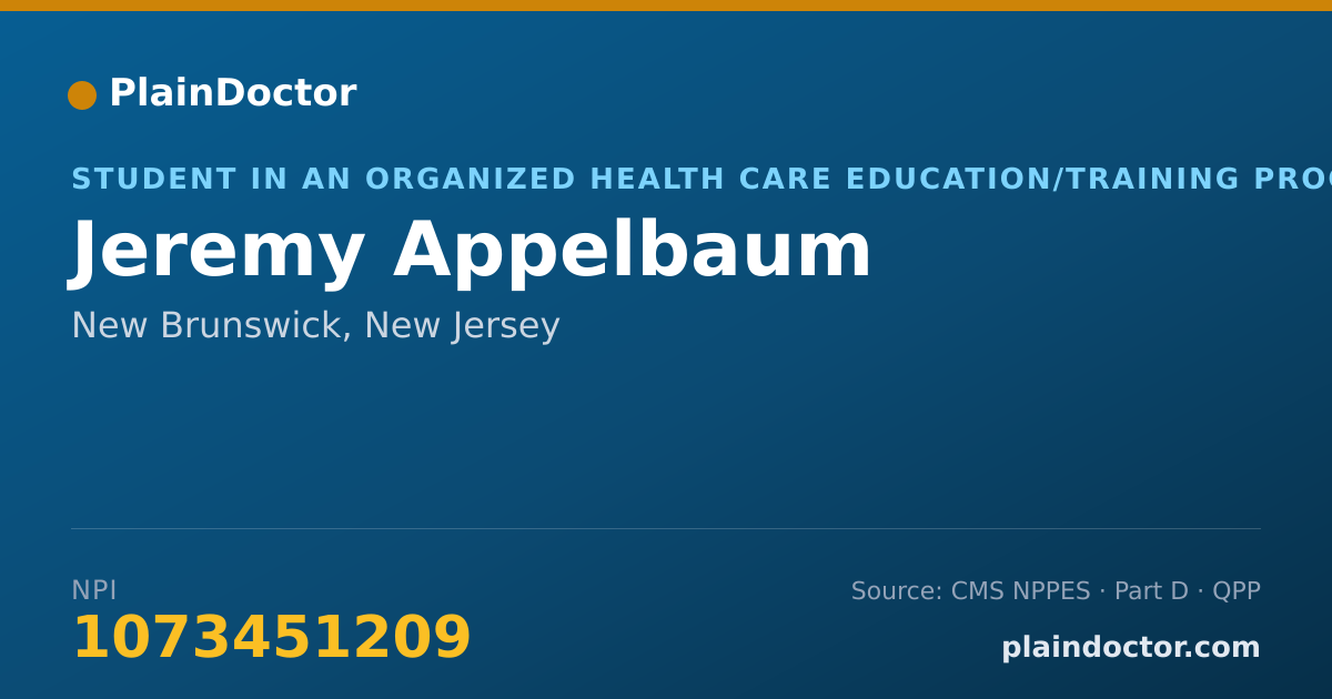 Shareable card for Jeremy Appelbaum - Student in an Organized Health Care Education/Training Program, New Brunswick, NJ