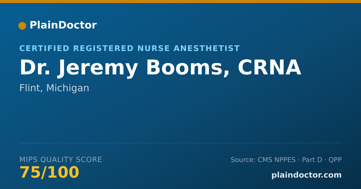 Shareable card for Jeremy Booms, CRNA - Certified Registered Nurse Anesthetist, Flint, MI