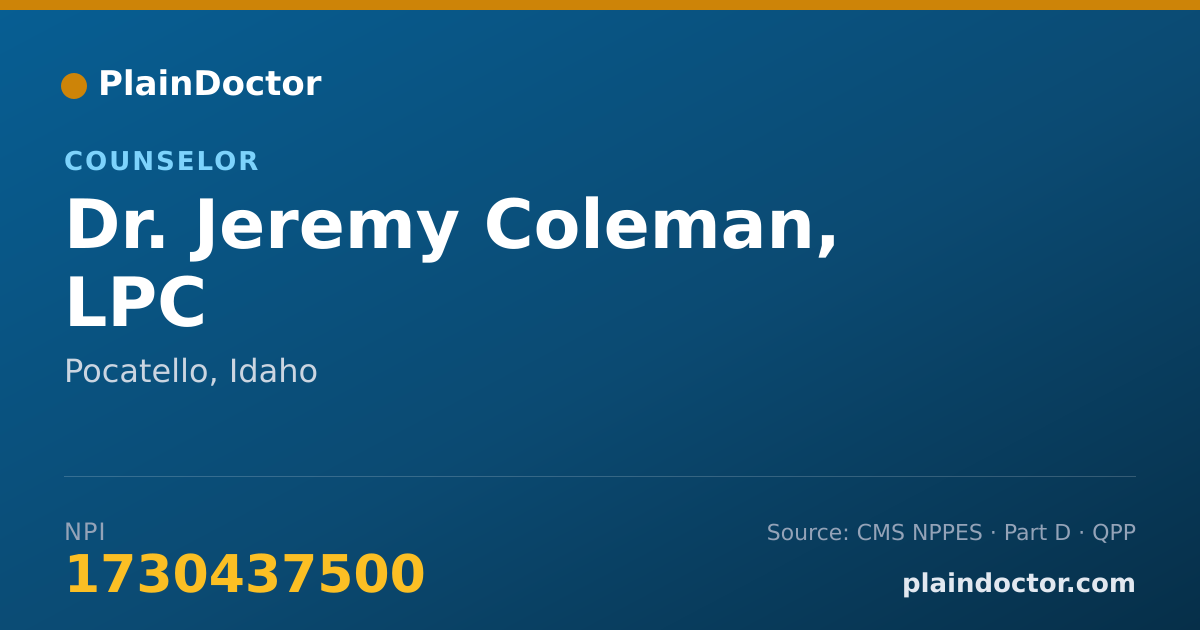 Shareable card for Jeremy Coleman, LPC - Counselor, Pocatello, ID