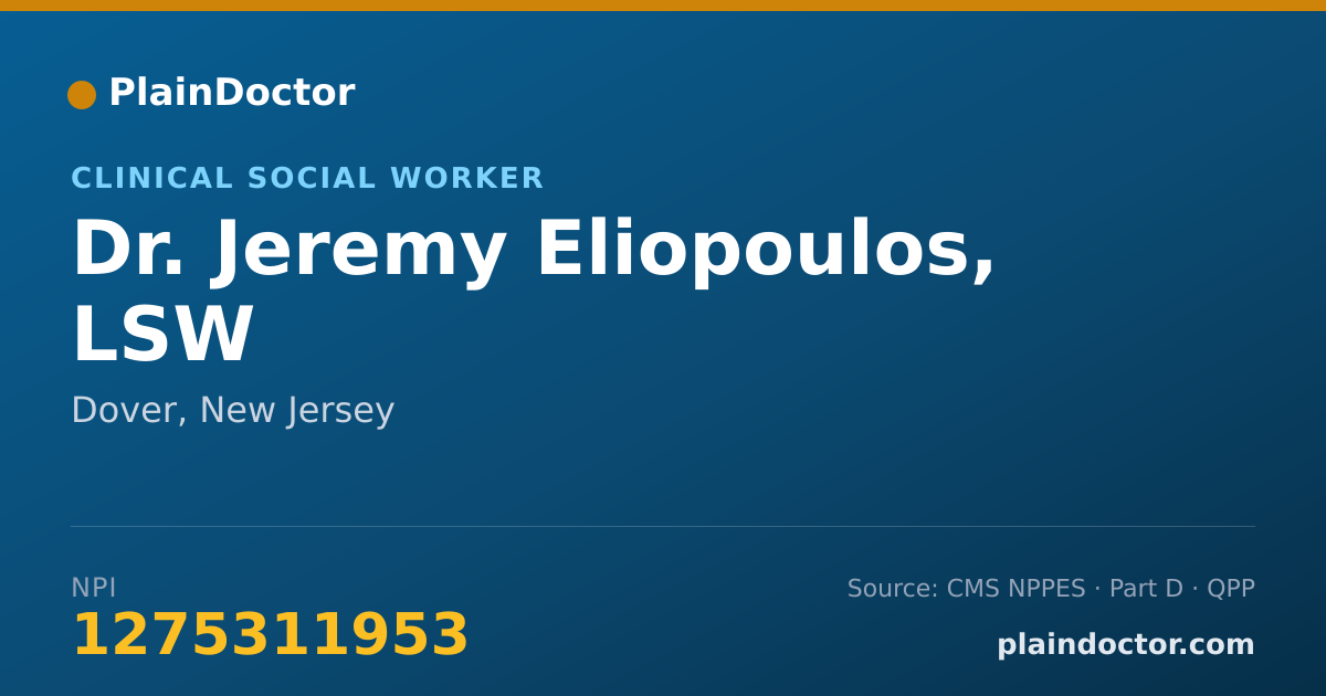 Shareable card for Jeremy Eliopoulos, LSW - Clinical Social Worker, Dover, NJ