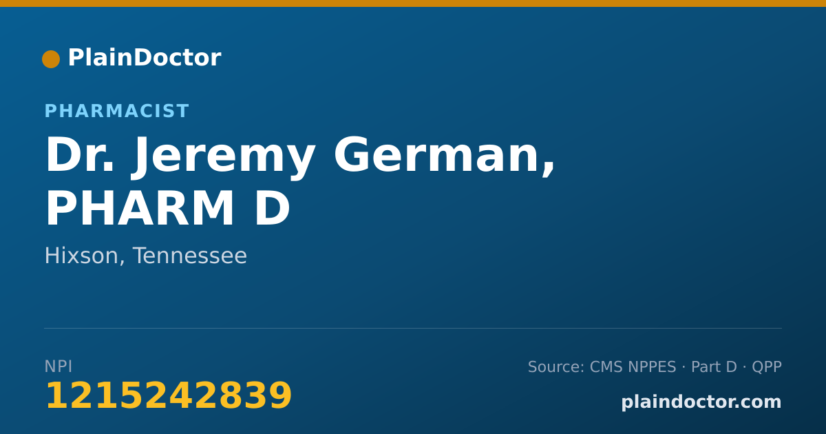 Shareable card for Jeremy German, PHARM D - Pharmacist, Hixson, TN
