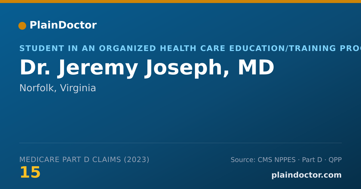 Shareable card for Jeremy Joseph, MD - Student in an Organized Health Care Education/Training Program, Norfolk, VA