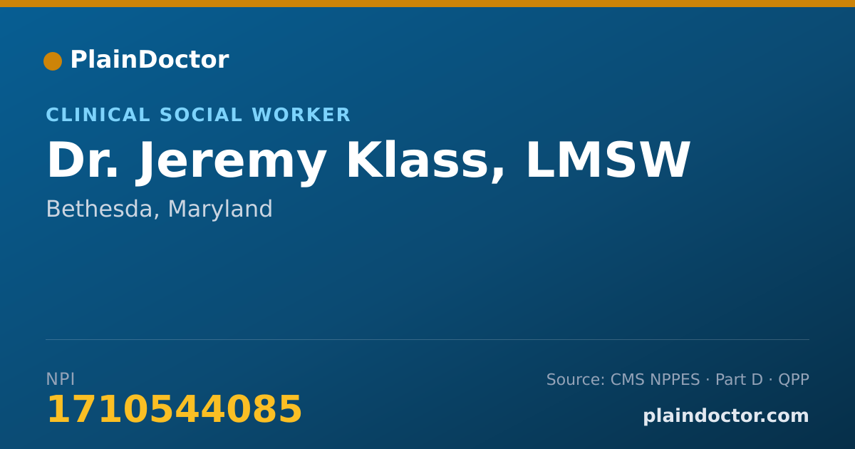 Shareable card for Jeremy Klass, LMSW - Clinical Social Worker, Bethesda, MD