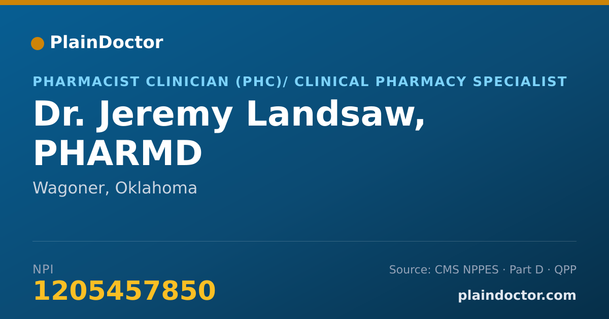 Shareable card for Jeremy Landsaw, PHARMD - Pharmacist Clinician (PhC)/ Clinical Pharmacy Specialist, Wagoner, OK