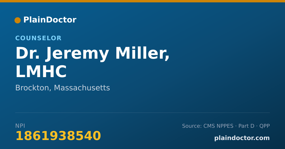 Shareable card for Jeremy Miller, LMHC - Counselor, Brockton, MA