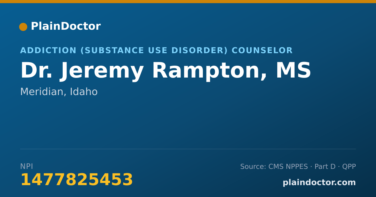 Shareable card for Jeremy Rampton, MS - Addiction (Substance Use Disorder) Counselor, Meridian, ID