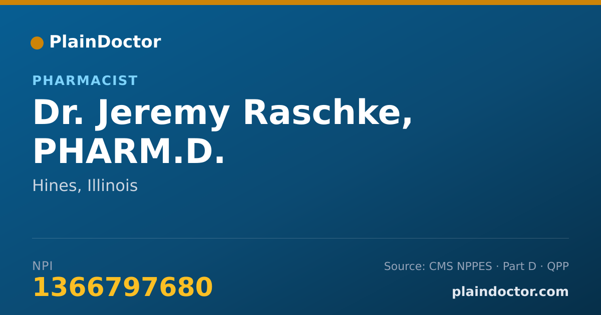 Shareable card for Jeremy Raschke, PHARM.D. - Pharmacist, Hines, IL