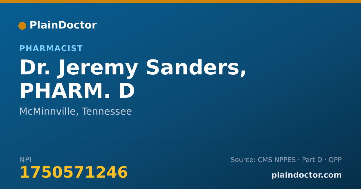 Shareable card for Jeremy Sanders, PHARM. D - Pharmacist, McMinnville, TN