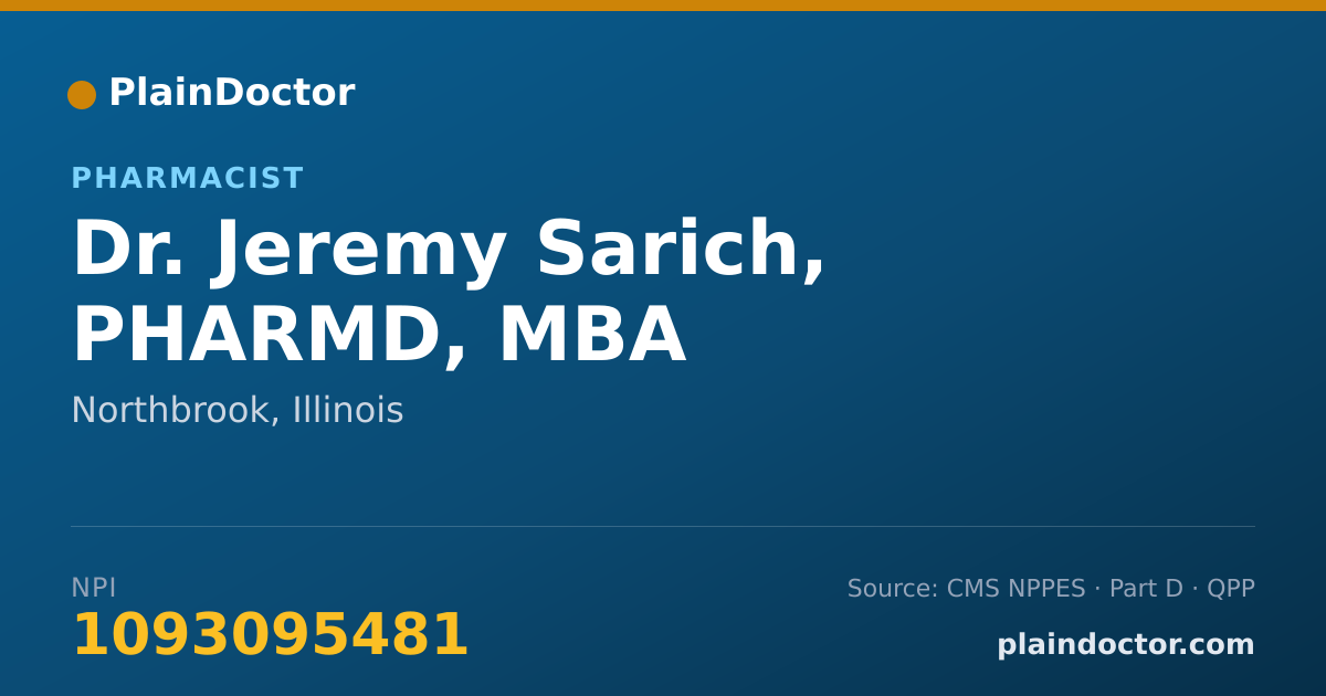 Shareable card for Jeremy Sarich, PHARMD, MBA - Pharmacist, Northbrook, IL