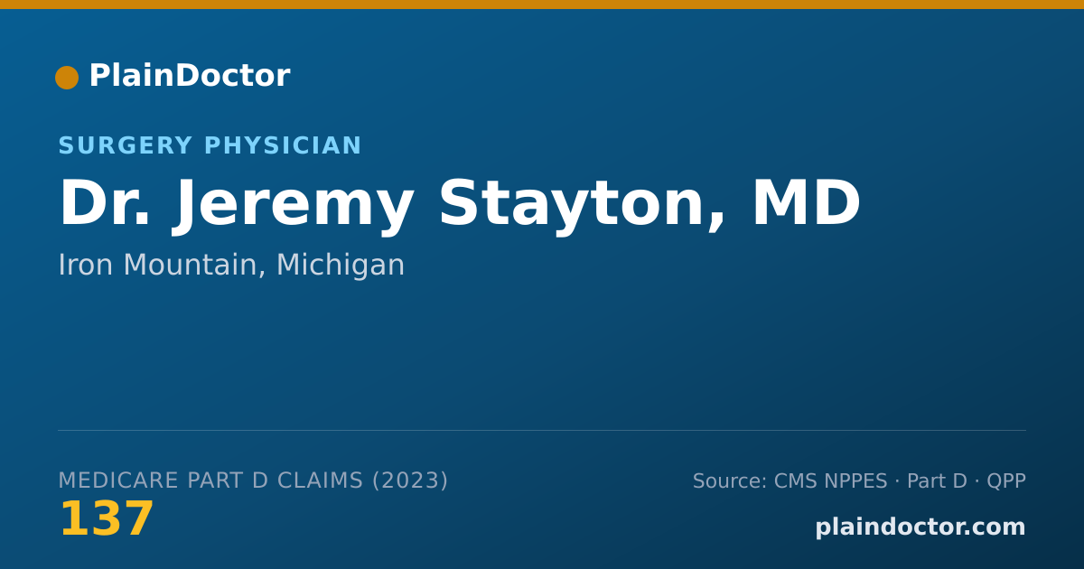Shareable card for Jeremy Stayton, MD - Surgery Physician, Iron Mountain, MI