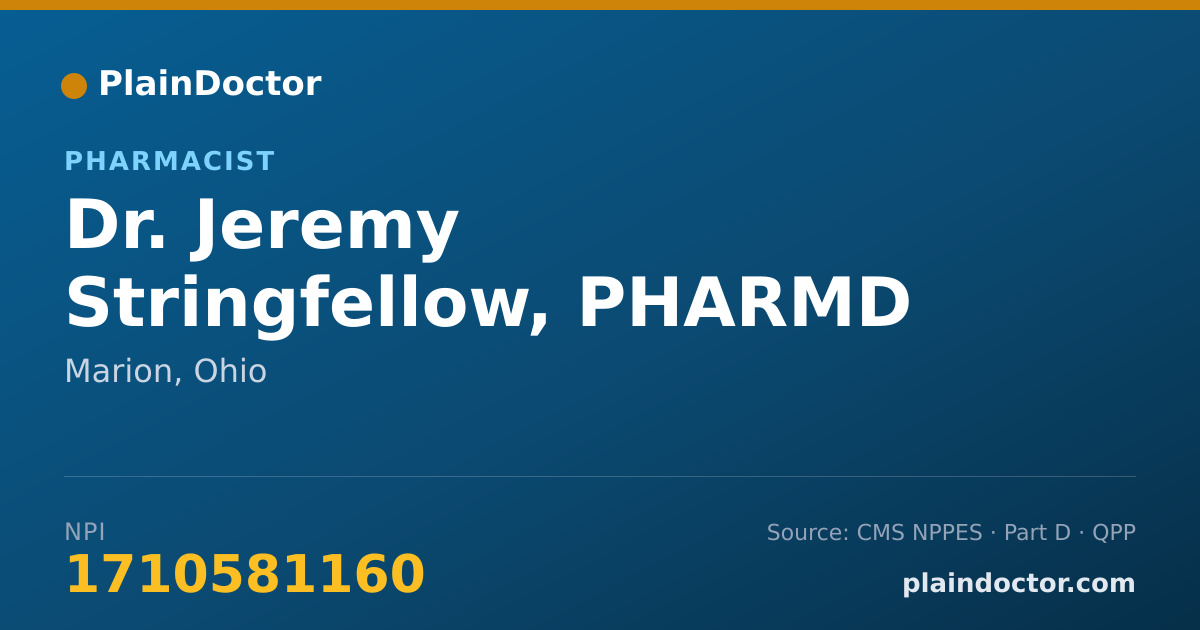 Shareable card for Jeremy Stringfellow, PHARMD - Pharmacist, Marion, OH