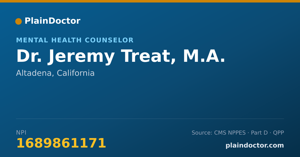Shareable card for Jeremy Treat, M.A. - Mental Health Counselor, Altadena, CA