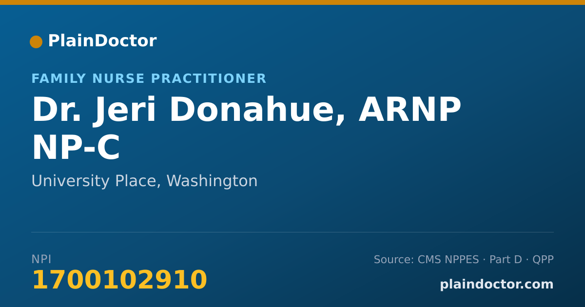 Shareable card for Jeri Donahue, ARNP NP-C - Family Nurse Practitioner, University Place, WA