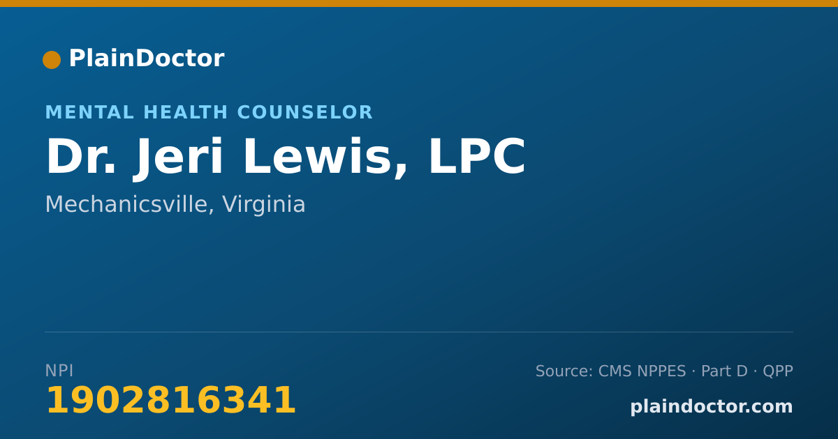 Shareable card for Jeri Lewis, LPC - Mental Health Counselor, Mechanicsville, VA
