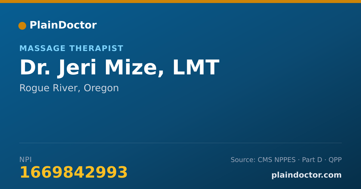 Shareable card for Jeri Mize, LMT - Massage Therapist, Rogue River, OR