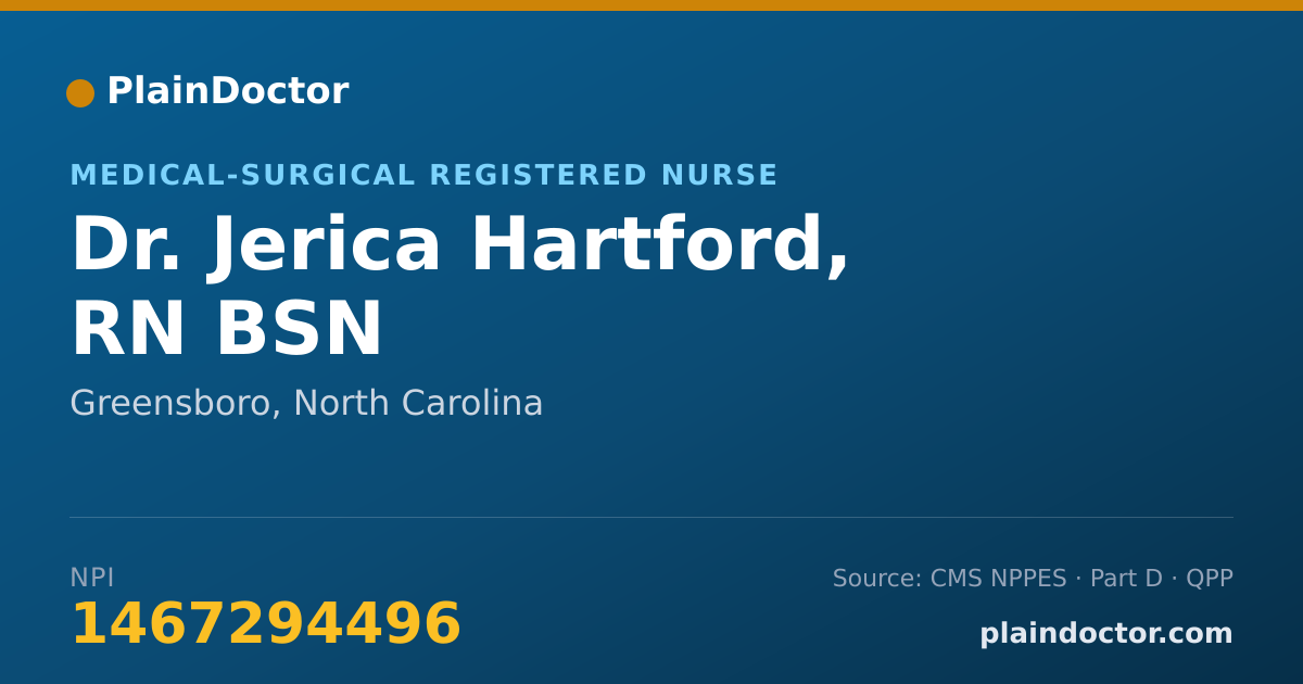 Shareable card for Jerica Hartford, RN BSN - Medical-Surgical Registered Nurse, Greensboro, NC