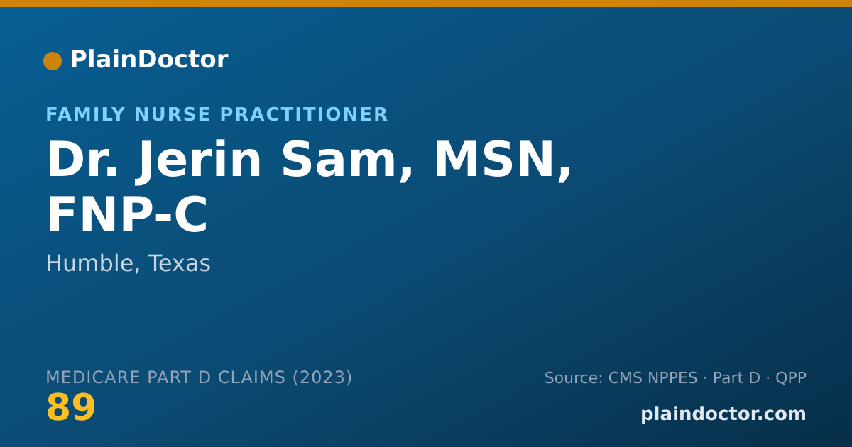 Shareable card for Jerin Sam, MSN, FNP-C - Family Nurse Practitioner, Humble, TX