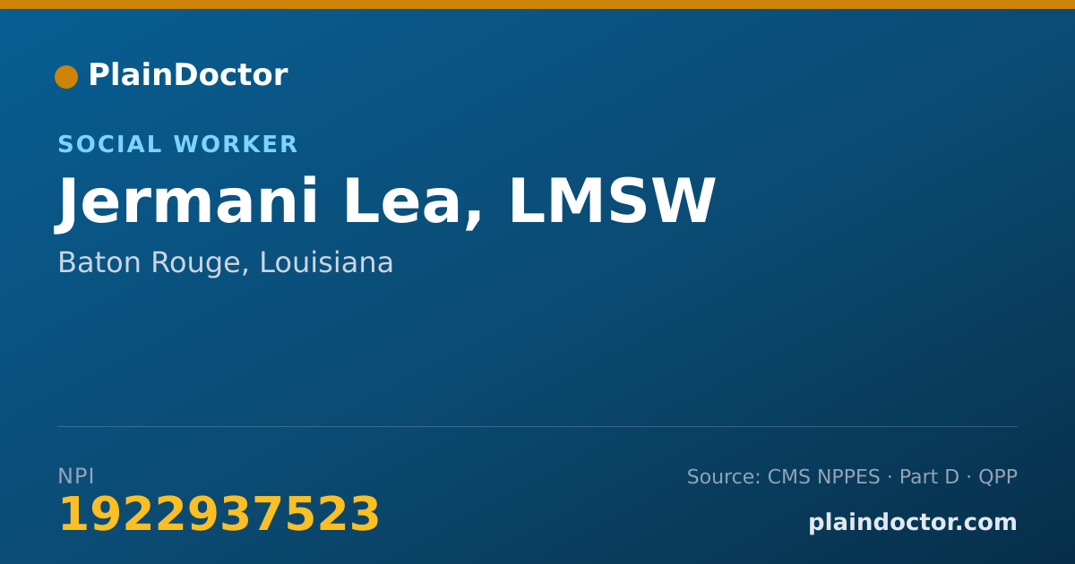 Shareable card for Jermani Lea, LMSW - Social Worker, Baton Rouge, LA