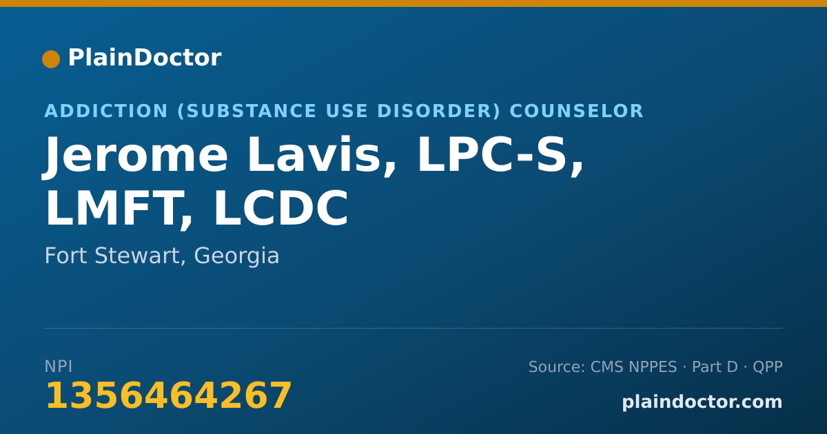 Shareable card for Jerome Lavis, LPC-S, LMFT, LCDC - Addiction (Substance Use Disorder) Counselor, Fort Stewart, GA