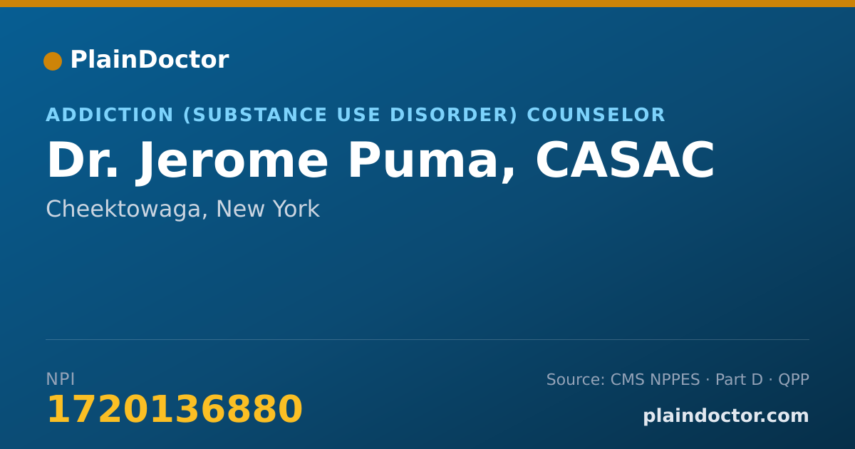 Shareable card for Jerome Puma, CASAC - Addiction (Substance Use Disorder) Counselor, Cheektowaga, NY