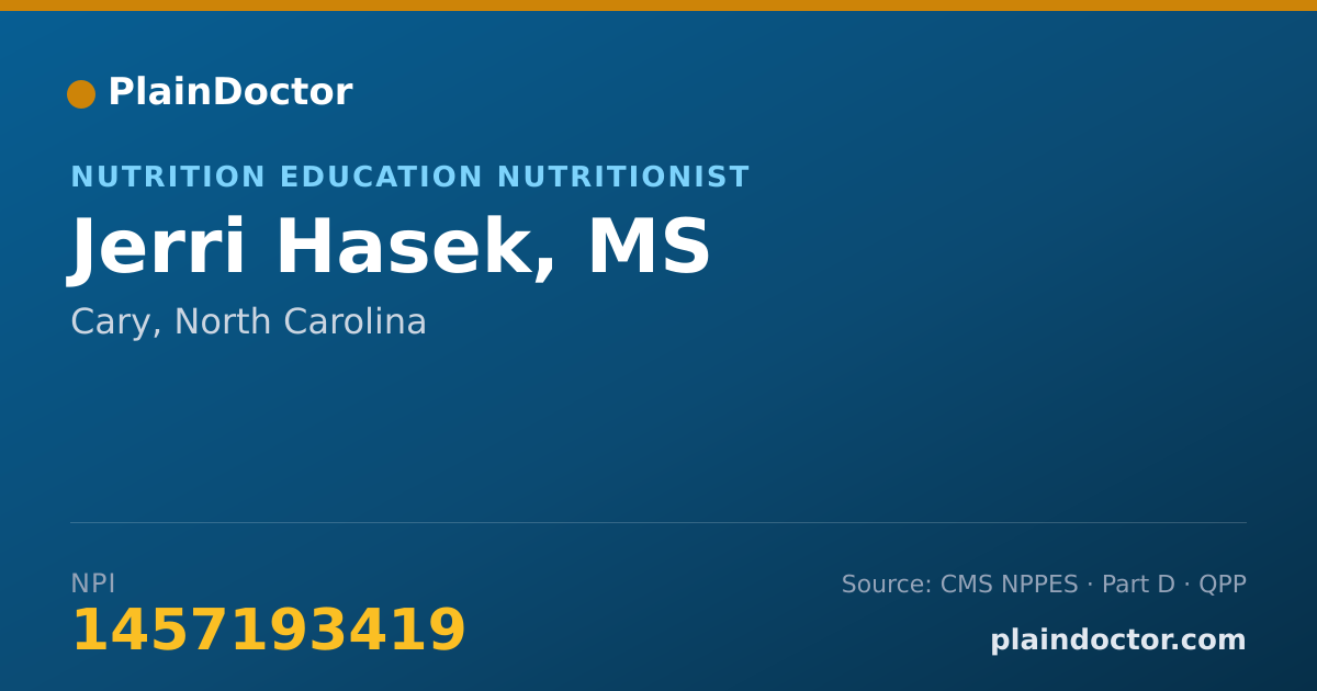 Shareable card for Jerri Hasek, MS - Nutrition Education Nutritionist, Cary, NC