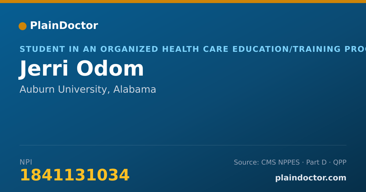 Shareable card for Jerri Odom - Student in an Organized Health Care Education/Training Program, Auburn University, AL