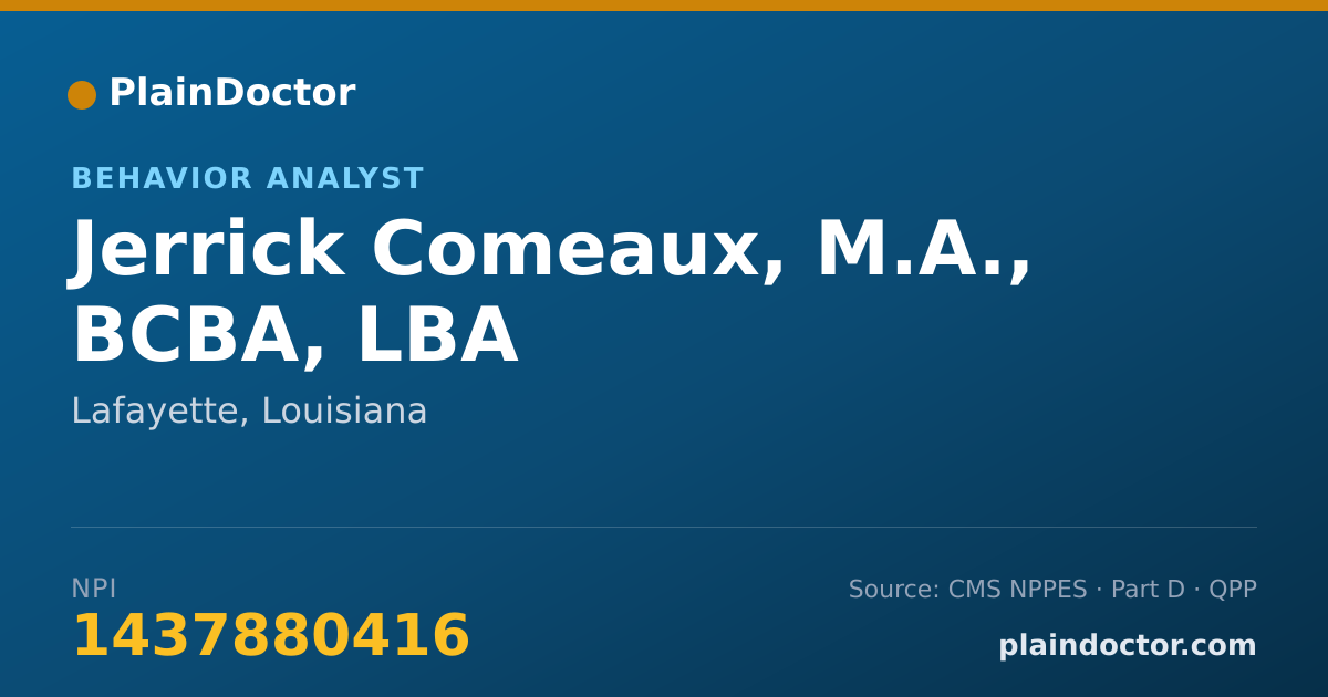 Shareable card for Jerrick Comeaux, M.A., BCBA, LBA - Behavior Analyst, Lafayette, LA