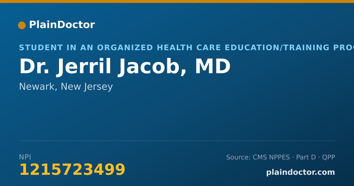 Shareable card for Jerril Jacob, MD - Student in an Organized Health Care Education/Training Program, Newark, NJ