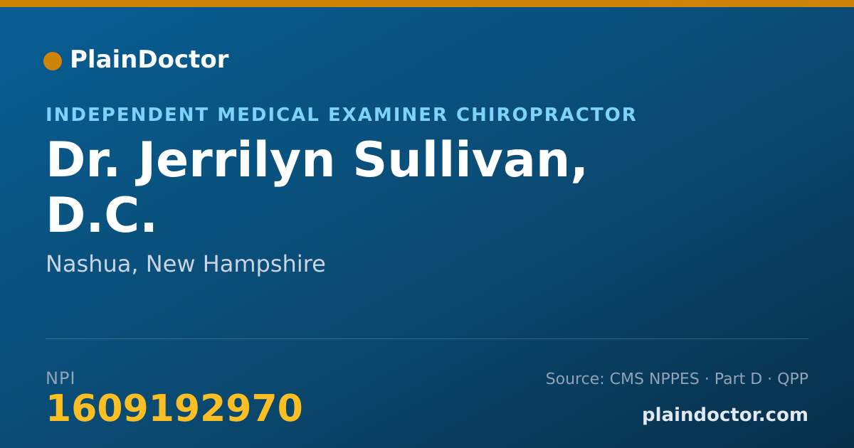 Shareable card for Jerrilyn Sullivan, D.C. - Independent Medical Examiner Chiropractor, Nashua, NH