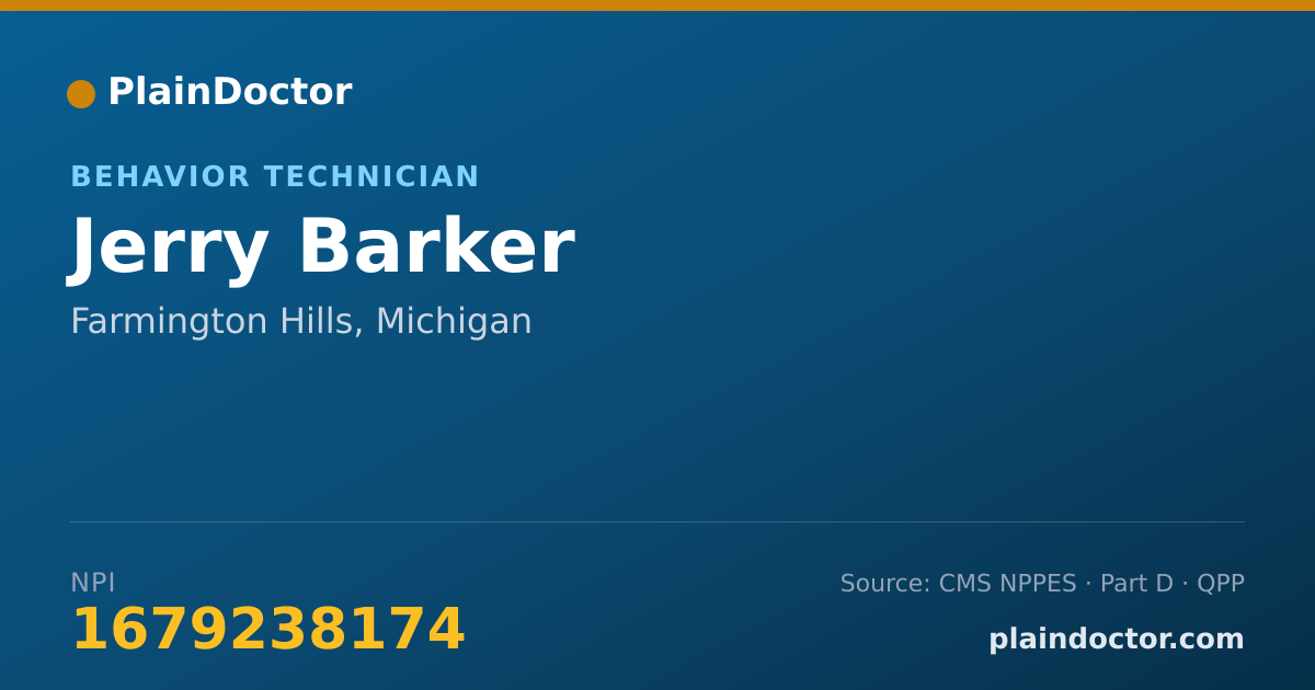 Shareable card for Jerry Barker - Behavior Technician, Farmington Hills, MI