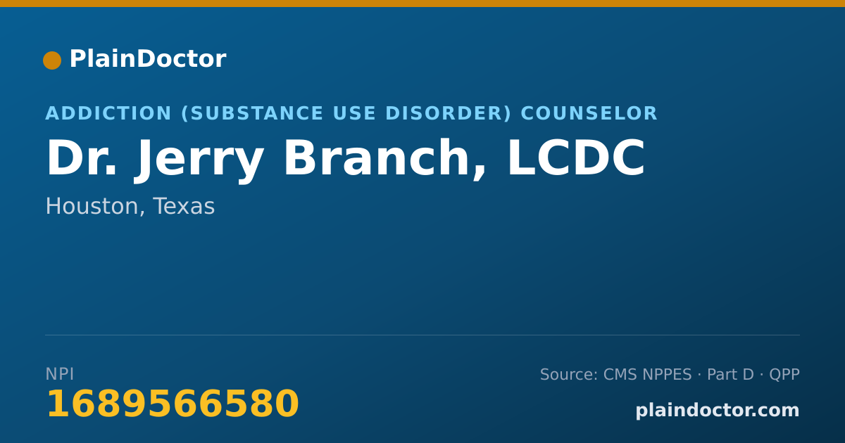 Shareable card for Jerry Branch, LCDC - Addiction (Substance Use Disorder) Counselor, Houston, TX