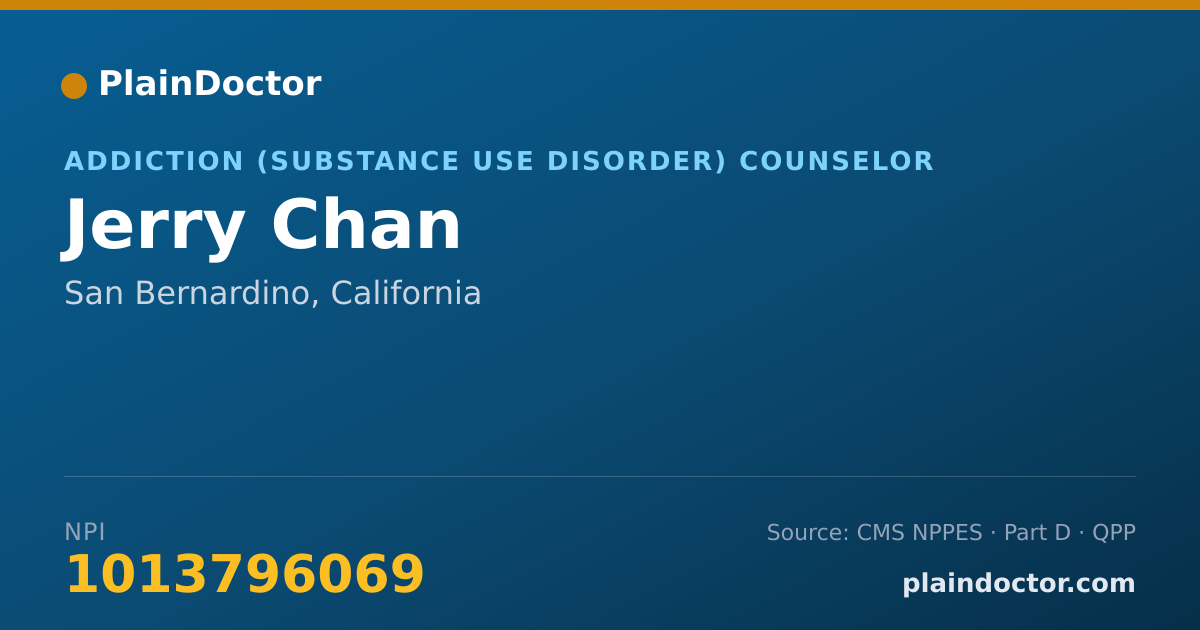 Shareable card for Jerry Chan - Addiction (Substance Use Disorder) Counselor, San Bernardino, CA