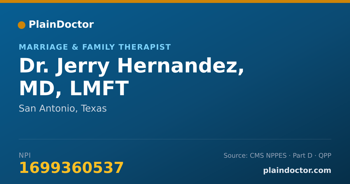 Shareable card for Jerry Hernandez, MD, LMFT - Marriage & Family Therapist, San Antonio, TX