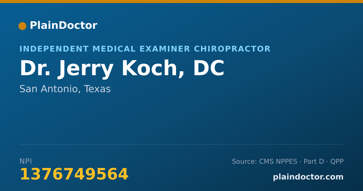 Shareable card for Jerry Koch, DC - Independent Medical Examiner Chiropractor, San Antonio, TX